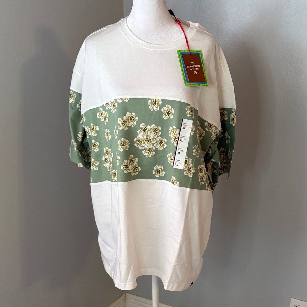 [Houston White] Floral Green/White Block Shirt - NWT